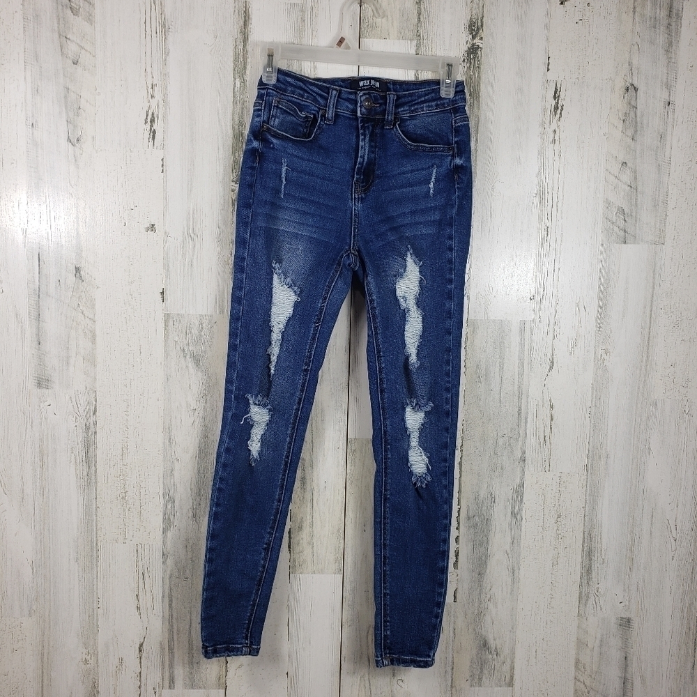 Wax jean dark wash ripped skinny jeans juniors size 3 (26)